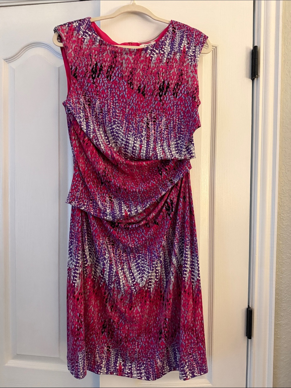 Cato Sleeveless Pink & Purple Patterned Draped Dress